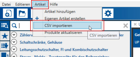 Screenshot Stückliste importieren Schrack Design